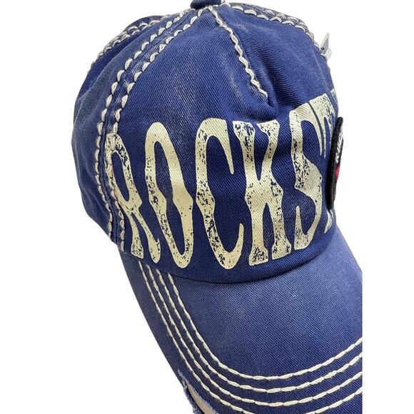 NWT Rockstar Distressed Blue Baseball Ball Cap Hat Unisex Sz OS Adjustable Soft - Picture 3 of 7